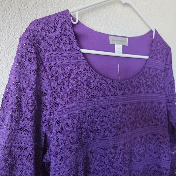 Christopher & Banks Womens M Purple Lace 3/4 Sleeve Top Lined Scoop Neck NEW - Picture 2 of 10